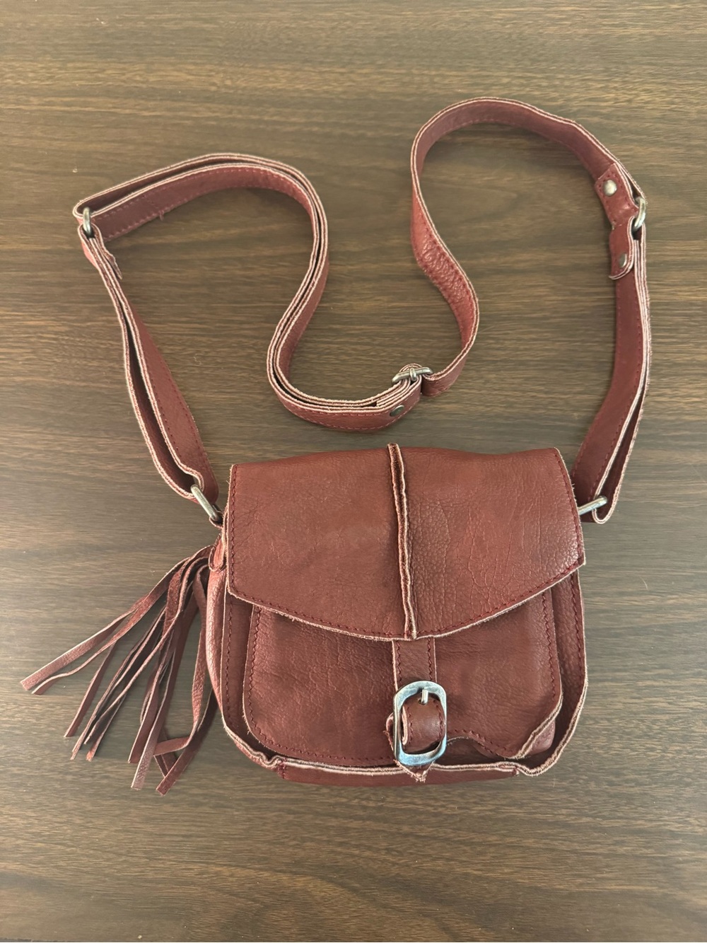 Cut n’ Paste Los Angeles Leather Crossbody Bag Burgundy Oxblood Boho Tassel